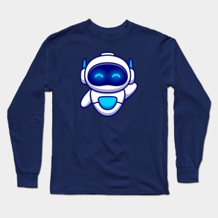 Cute Robot Waving Hand Cartoon Long Sleeve T-Shirt